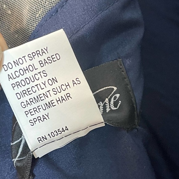 New La Femme Navy Blue Beaded Column Gown Women's Size 16 - Picture 4 of 14